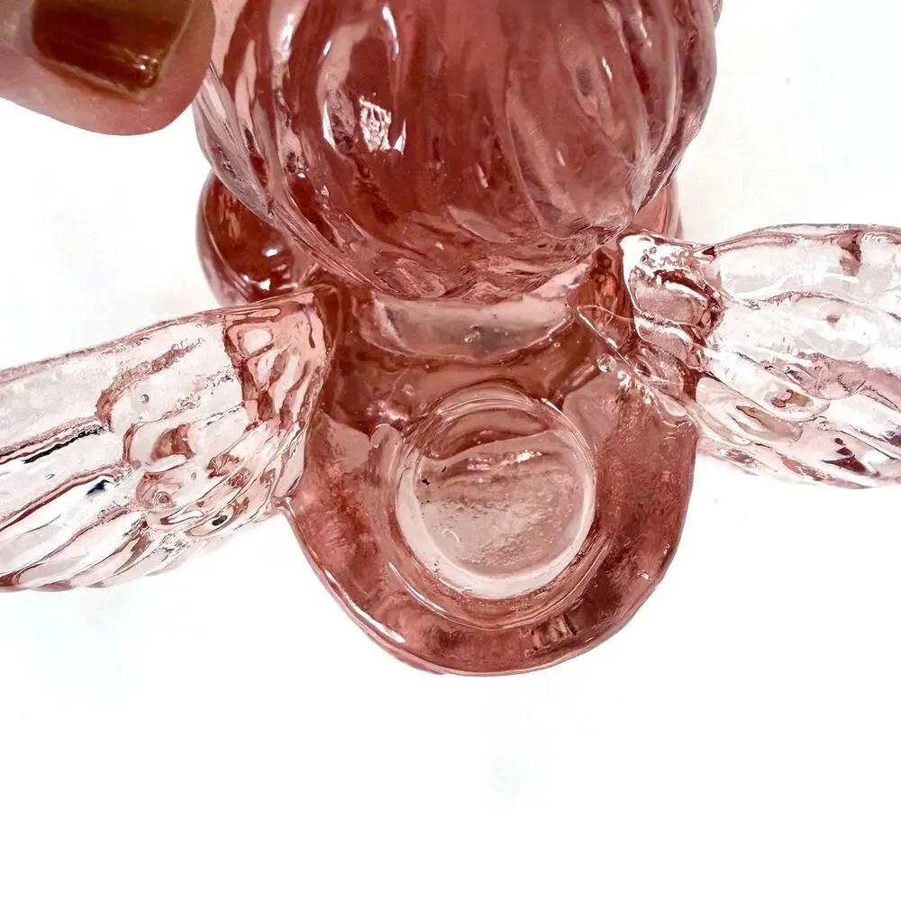 Vintage 1960s Pink Pressed Glass Cherub Angel Candle Holders Set of 2